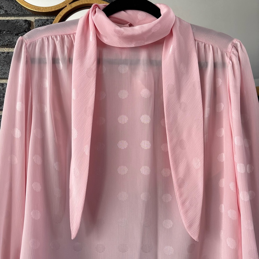Vintage Pink Polka Dot Blouse with Tie - Picture 3 of 7